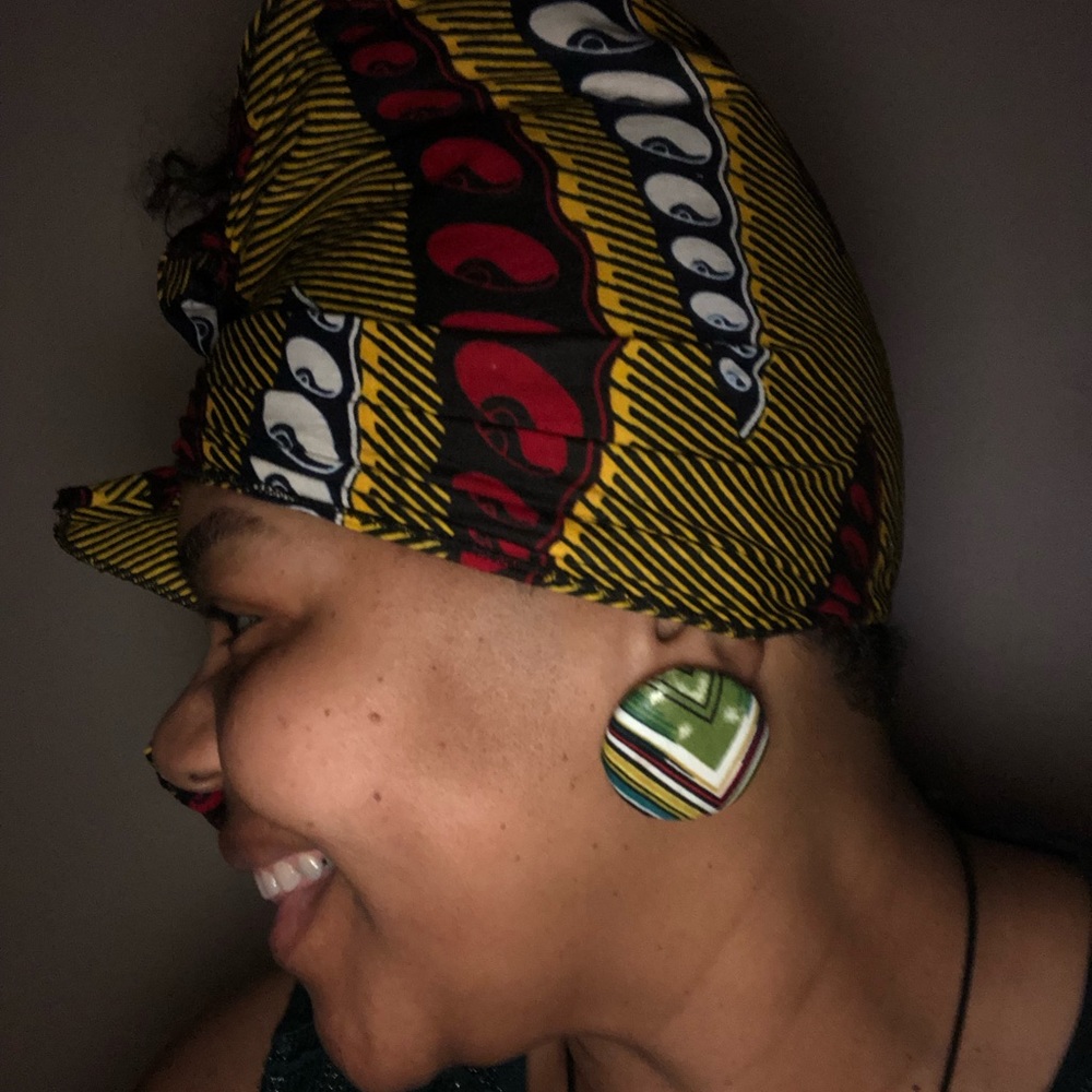 Handmade African Print Button Earrings - Picture 3 of 5